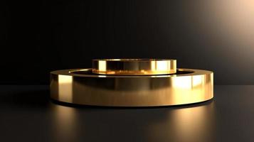 Abstract black background with gold podium for product presentation. 3d render photo