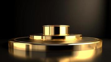 Abstract black background with gold podium for product presentation. 3d render photo