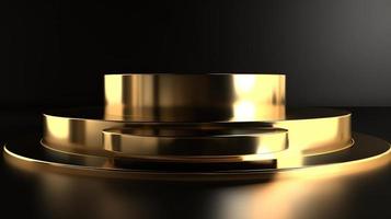 Abstract black background with gold podium for product presentation. 3d render photo