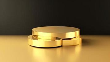 Abstract black background with gold podium for product presentation. 3d render photo