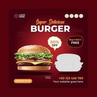 Super Delicious Burger- social media post template. Suitable for social media posts and web or internet ads. Vector illustration with Photo College.