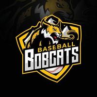 bobcat mascot baseball logo design with combination of element bobcat, shield, mountain, and baseball with modern illustration vector