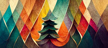 illustration of Abstract fantasy festive christmas tree background header wallpaper, winter abstract landscape. Christmas scene. Banner header. Digital art. photo