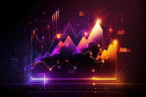 illustration of crypto market data, chart, silhouette crypto currency market, isometric, colorful gradient background photo