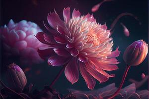 illustration of flowers concept art. Chinese digital art, style and background. Retro texture. Close focus. photo