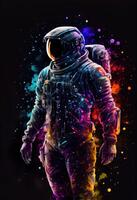 illustration of impasto, sci-fi, full-length, whole body portrait,anime character, Space astronaut. Universal pedestrian painting. Full color , black background photo