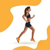 un sin rostro niña en Deportes pantalones cortos y un tanque parte superior es correr. el concepto de un sano estilo de vida. vector imagen