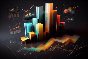 illustration of crypto market data, chart, silhouette crypto currency market, isometric, colorful gradient background photo