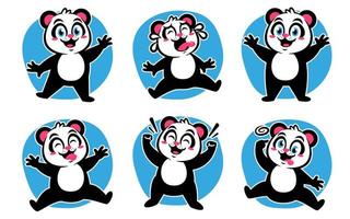 panda cartoon expression stickers pack vector