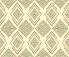 Ethnic folk geometric seamless pattern in orange and green tone in vector illustration design for fabric, mat, carpet, scarf, wrapping paper, tile and more