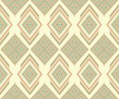 Ethnic folk geometric seamless pattern in orange and green tone in vector illustration design for fabric, mat, carpet, scarf, wrapping paper, tile and more