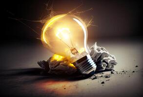 illustration of bright idea for business, education, star up growth, light bulbs on dark background, idea concept photo