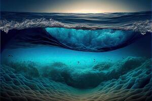 illustration of Ocean depth. Underwater empty landscape, ocean bottom, sea wave photo