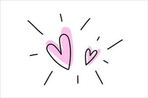 Outline hand drawn heart icon. Isolated girlish sketched element in pink color. Vector illustration.