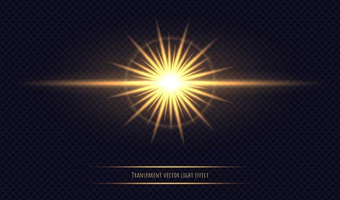 Shining sun flare isolated on a dark background.