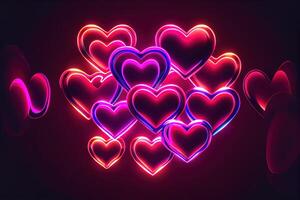 illustration of many glowing hearts - pink background for valentines day, love heart. Neural network generated art. Digitally generated image photo