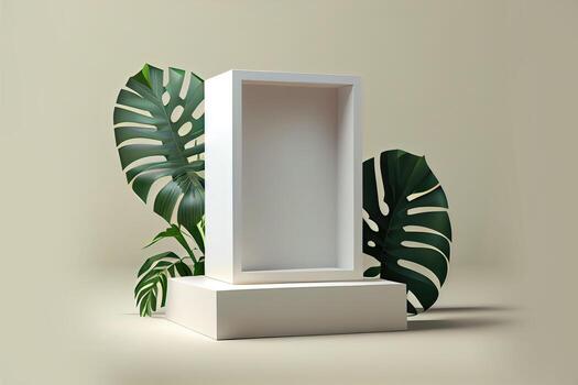 illustration of empty space podium display for product mockup natural background. Digital art photo