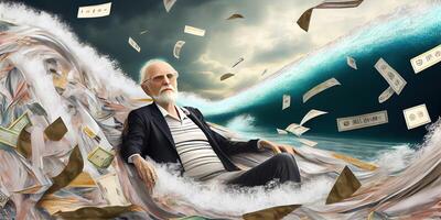 illustration of a millionaire and waves of money photo
