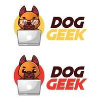 Modern vector flat design simple minimalist logo template of dog geek nerd smart mascot character vector collection for brand, emblem, label, badge. Isolated on white background.