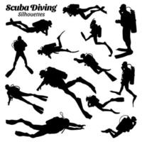 Collection set of scuba diving silhouette vector illustrations.