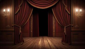 classic maroon curtains with light descended onto the center of the stage. photo