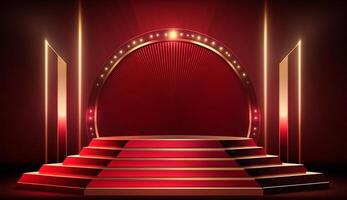 Stage Podium Scene for Award Ceremony on red Background. photo