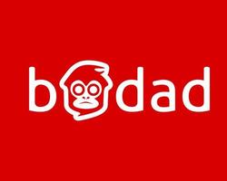 Bodad or bodat monkey letter vector logo design. Great combination of Monkey symbol with letter bodad. Isolated with red background.