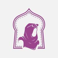 Moslem islamic arabic woman pop art potrait vector logo colorful design with soft background.