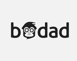 Bodad or bodat monkey letter vector logo design. Great combination of Monkey symbol with letter bodad. Isolated with white background.