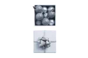 Blue christmas ball on a blue box isolated on a transparent background png