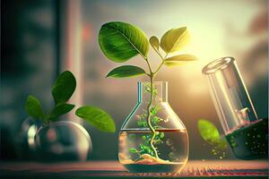 illustration of Science and biotechnology concept. Growing of plant in laboratory photo