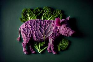 illustration of a cow made of fresh fruits and vegetables photo