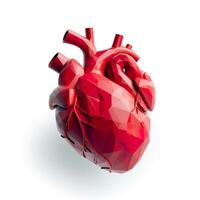 3D design of crystal human heart over white background. . photo