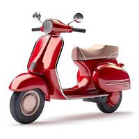 3D design of red italian scooter over white background. . photo