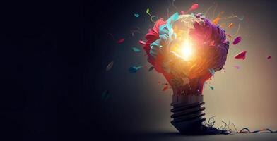 illustration of bright idea for business, education, star up growth, light bulbs on dark background, idea concept photo