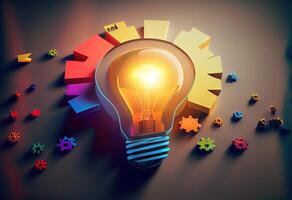 illustration of bright idea for business, education, star up growth, light bulbs on dark background, idea concept photo