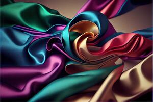 illustration of soft silk colorful fabric, texture and background photo