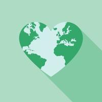 Globe heart with long shadow, world health day concept. vector
