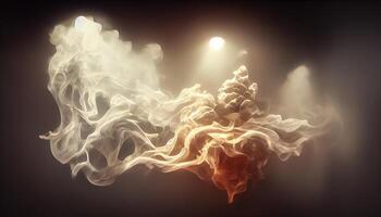 illustration of White curve fog, smoke, clouds, fire and dark background with spotlight. Abstract illustration art. Pattern texture, use for ad, poster and template, business.Digital art photo