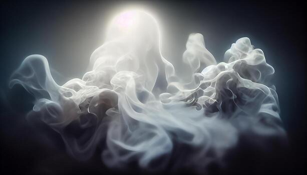 illustration of White curve fog, smoke, clouds, fire and dark background with spotlight. Abstract illustration art. Pattern texture, use for ad, poster and template, business.Digital art photo