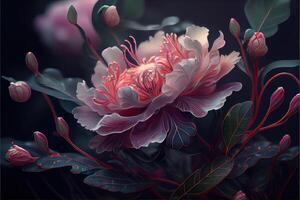 illustration of flowers concept art. Chinese digital art, style and background. Retro texture. Close focus. photo