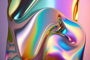 illustration of holographic liquid background. Holographic iridescent backdrop. Pearlescent gradient and foil effect for design prints. Rainbow metal photo