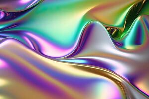 illustration of holographic liquid background. Holographic iridescent backdrop. Pearlescent gradient and foil effect for design prints. Rainbow metal photo