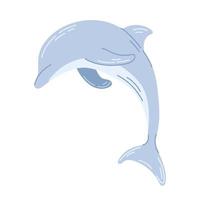 Hand drawn illustration of a blue dolphin. Simple underwater inhabitant. Modern hand drawn flat illustration isolated on white background. vector