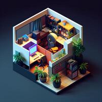 illustration of Office on smart phone, isometric diorama, land plot, pop color, colorful. Digitally generated image photo