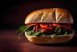 illustration of banh mi vietnam bread, food, studio, asian, Vietnamese sandwich , Vietnamese food, copy space photo