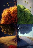 illustration of the four temporal seasons in one face, one frame, one tree. Nature concept. Digitally generated image photo