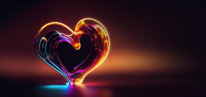 illustration of love heart neon light, decor, bright light, romantic. Love and valentine day concept. Neural network generated art. Digitally generated image. photo