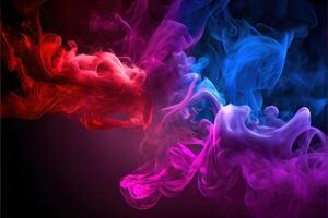generativo ai ilustración de dramático fumar y niebla en contrastando vívido rojo, y púrpura, Viva magenta colores. vívido y intenso resumen antecedentes o fondo de pantalla. foto
