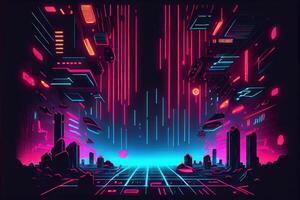 illustration of gaming background, abstract cyberpunk style of gamer wallpaper, neon glow light of scifi fluorescent sticks. Digitally generated image photo